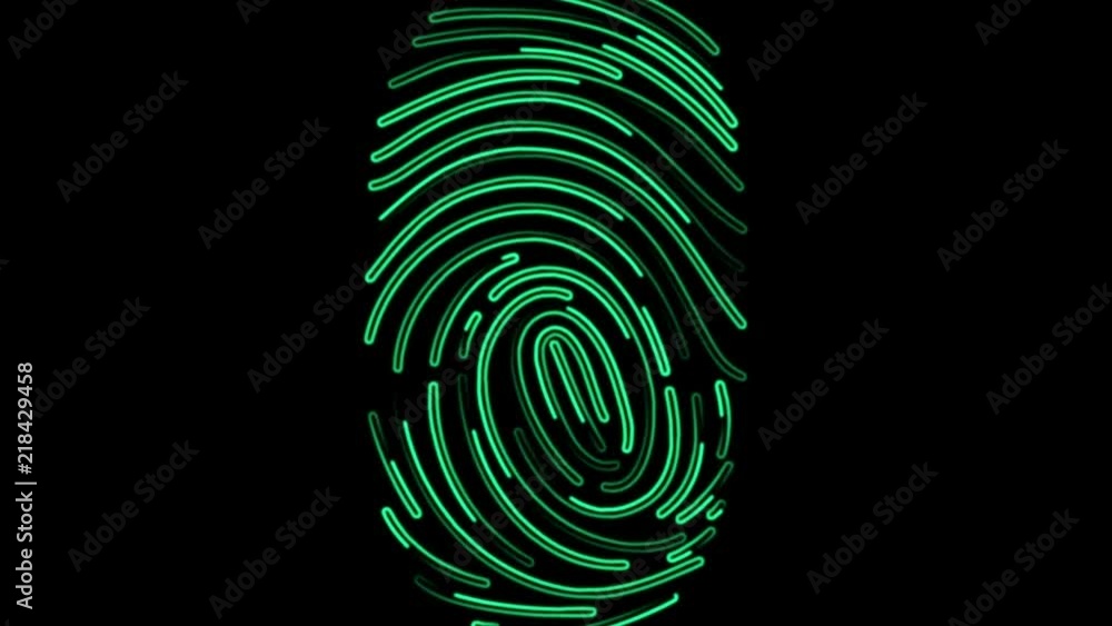 Poster fingerprint scan line lighting moving green color, technology concept design, glowing on black backg