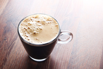 coffee glass espresso coffee wooden background