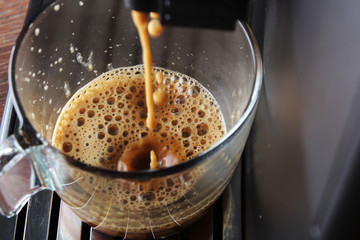 coffee glass espresso coffee machine wooden background