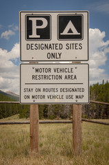 Designated Sites Only, Motorized Vehicle Restriction Area, Sign, Arapahoe Forest