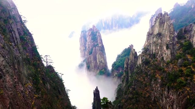 Yellow Mountain or huangshan mountain Cloud Sea Scenery, East China`s Anhui Province.