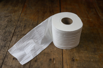 Tissue Paper Roll on Wooden Table, Toilet Paper on wooden table