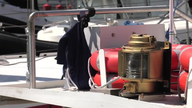 Ship's equipment. Lifebuoy.Panning,Closeup, 