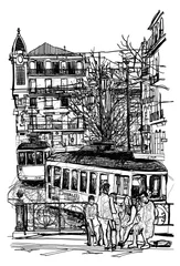 Keuken spatwand met foto Typische tram in Lissabon © Isaxar