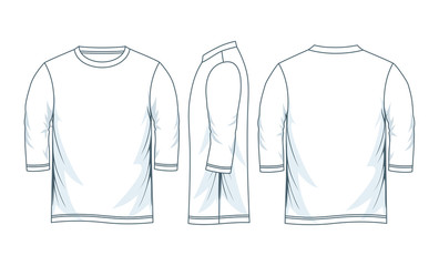 Three quarter length sleeve shirts, front look side and back vector image.