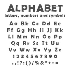 English alphabet, numbers and symbols