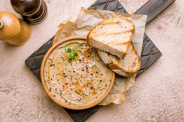 The chicken liver pate with bread and jam