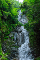 しぶきを上げる常清滝、日本の滝百選（広島県三次市作木町）