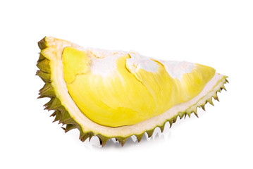 sliced durian fruit isolated on white background