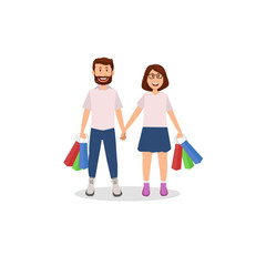 Couple Illustration Mall Shopping Cartoon