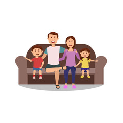 Family Sitting on Sofa Cartoon Illustration