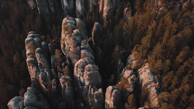 Footage of rocky mountains in Czech Republic seen from above
