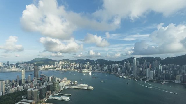 Aerial view of Victoria harbor of Hong Kong city