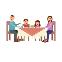 Happy Family Dinner Together Illustration