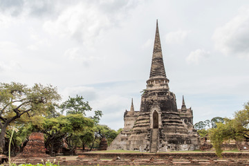 Fototapeta premium Sculpture Landscape of Ancient old pagoda is Famous Landmark old History Buddhist temple,Beautiful Wat Chai Watthanaram temple in ayutthaya Thailand