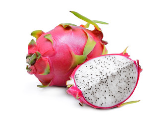 dragonfruit with slice isolated on white background