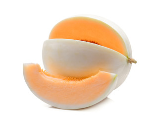 whole and slice honeydew melon(sunlady) isolated on white background