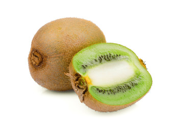 whole and half kiwi fruit isolated on white background