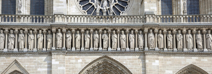 Fragment of the gallery of Old Testament kings on the facade of Notre Dame Cathedral.