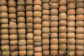 Lots of handmade old ceramic clay brown terracotta pots and crocks
