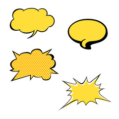 Set of bright yellow blank vector speech bubbles. Colorful icons isolated on white background. Comic and cartoon style.