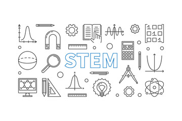 STEM vector horizontal banner in outline style