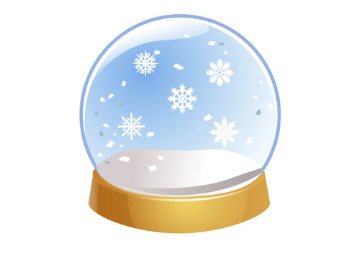 Transparent Snow Globe. Empty Glass Sphere With Snowflakes. Crystal Ball Isolated On White Background.