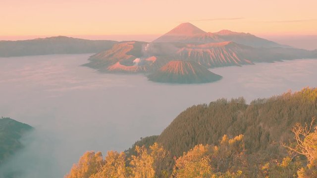 Misty sunrise view of Bromo-Tengger-Semeru National Park timelapse clip, Indonesia