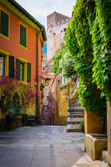 Fototapeta na wymiar On the streets of a medieval village .Roquebrune-Cap-Martin. French Riviera. Cote d'Azur.