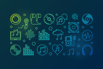 Music vector colored outline horizontal illustration