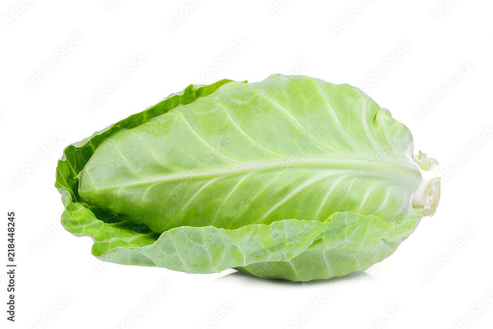 Poster fresh whole green pointed cabbage isolated on white background