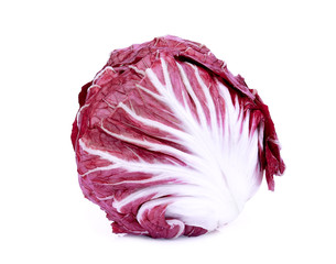 whole red radicchio or red salad isolated on white background