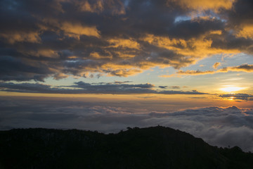 mountains and mist at sunlight time, Doi Luang Chiang Dao, Chiang Mai Province, Thailand
