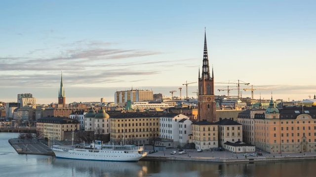 Stockholm Sweden time lapse 4K, city skyline timelapse at City Hall and Gamla Stan