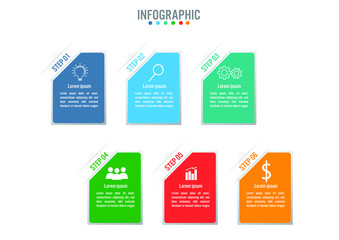 Business infographic template with 6 options rectangular shape, Abstract elements diagram or processes and business flat icon, Vector business template for presentation.