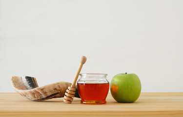 Rosh hashanah (jewish New Year holiday) concept. Traditional symbols.