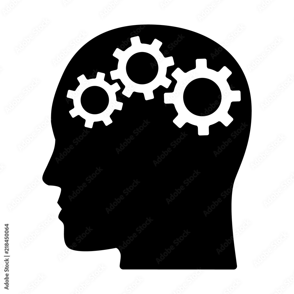 Poster gears / cogs in head representing critical thinking and intelligent problem solving skills flat vect