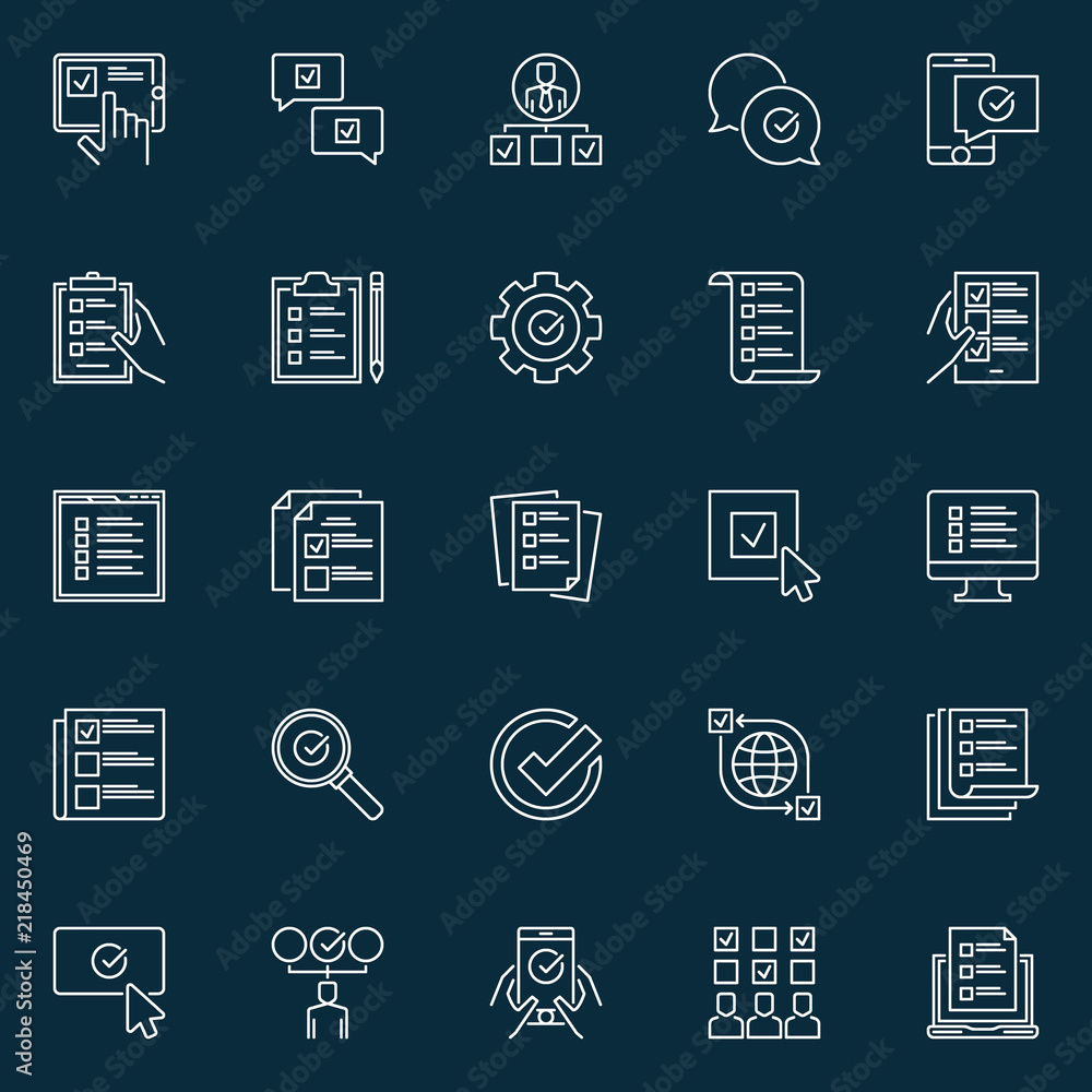 Poster check list and survey outline vector icons or symbols