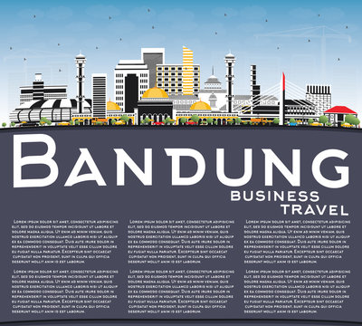 Bandung Indonesia City Skyline with Gray Buildings, Blue Sky and Copy Space.