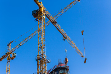 Construction Building Cranes Concrete Pouring Closeup