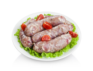 Raw sausages for grilling isolated on white background