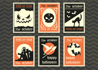 Happy halloween vector greeting card set.