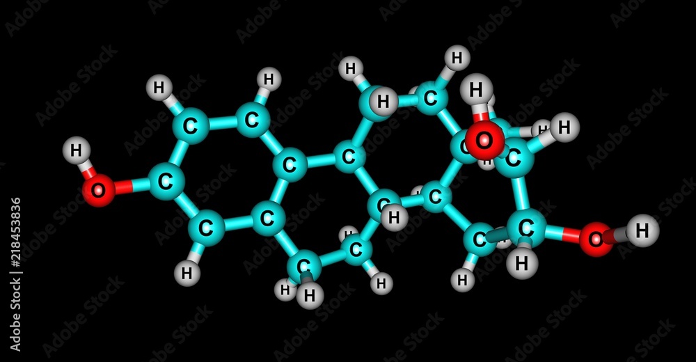 Poster Estriol molecular structure isolated on black