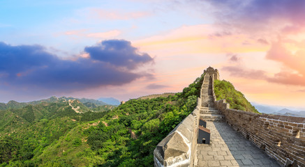 Beautiful Great Wall of China at sunset,panoramic view