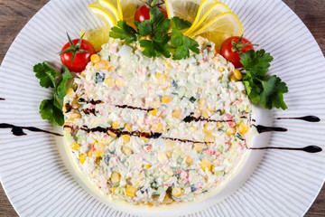 Salad with crab surimi