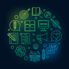 Content Marketing round bright vector line illustration