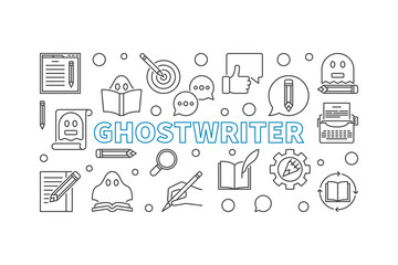 Fototapeta na wymiar Ghostwriter vector horizontal outline banner or illustration
