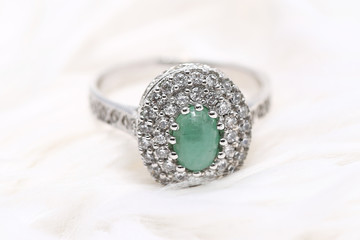 Jade on diamond ring
