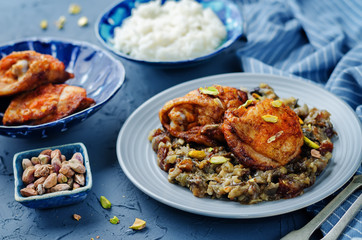 Moroccan spiced chicken with dates and aubergines