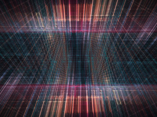 Abstract background element. Fractal graphics 3d illustration. Composition of repeating grids. Information technology concept. Multicolor on black.